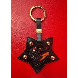 Piero Guidi Magic Circus Leather Star Heart Black Gold Tone Accents Key Chain